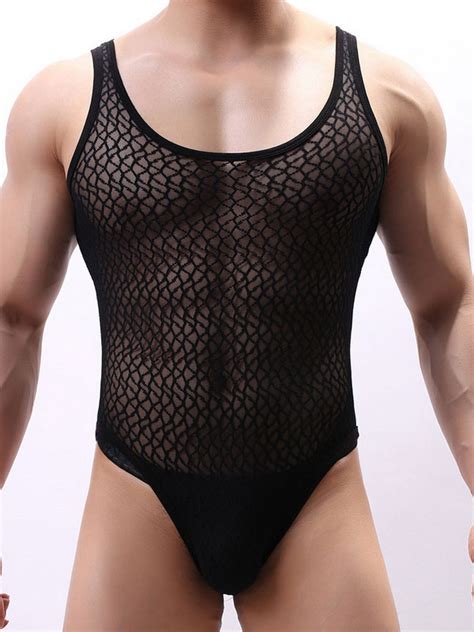 M Nnlich Sexy Jumpsuit Polyester Nude Semi Sheer Herren Dessous Milanoo