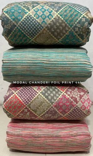 Silk Cotton Chanderi Foil Printed Fabric Batik Prints Multicolour At