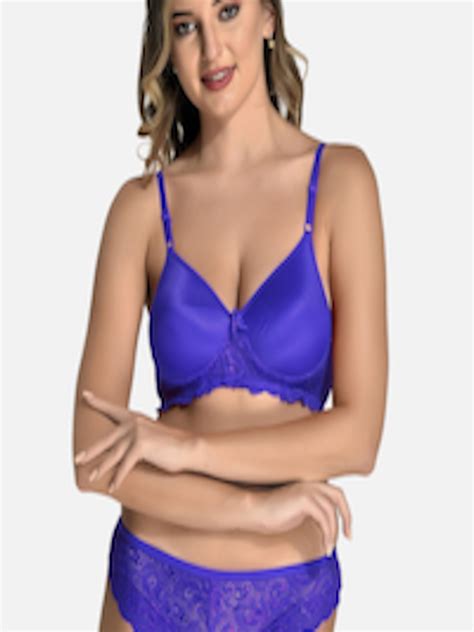 Buy Styfun Self Design Laced Lingerie Set Ls Jas Min Set Blue B Lingerie Set For Women