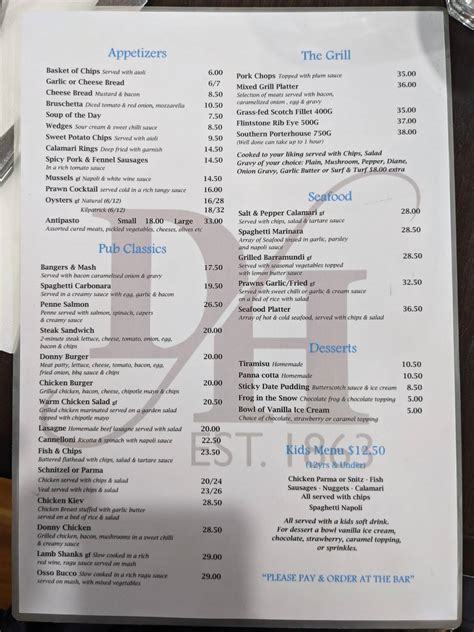 Menu At Donnybrook Hotel Pub And Bar Donnybrook