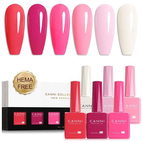 Amazon CANNI Pink Gel Nail Polish Set 6 Colors Hot Light Pink Magenta Soak Off UV LED