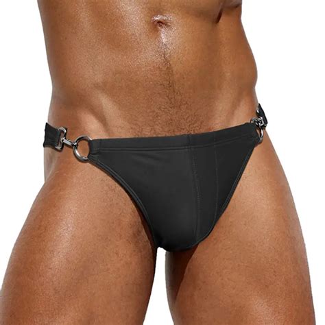 Metal Buckle Bikini Swim Briefs Mens Swimwear Sexy Swimming Trunks For Swimsuit Bathing Suit