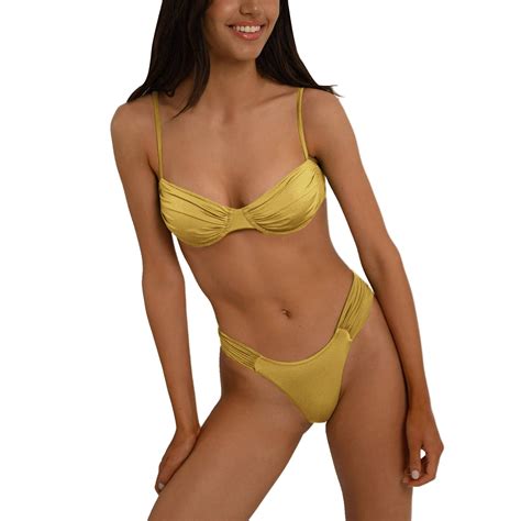 Idall Bikini Sets Bathing Suit Split Bikini Gather Sling Backless Solid Split Swimsuit Womens