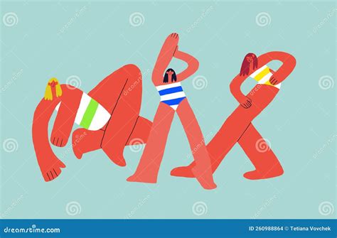 Diversas Mujeres En Bikini En La Playa Personajes Lindos Relajantes Tomando El Sol Hablando