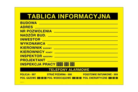 Tablica Informacyjna Budowy Wym 700x500mm PVC Kolorowy Druk UV