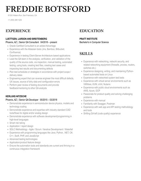 Senior Qa Resume Samples Velvet Jobs
