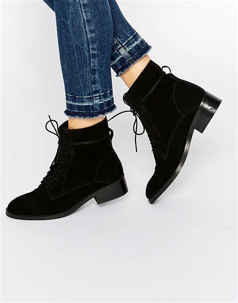 Asos Aliza Suede Lace Up Ankle Boots In Black Lyst