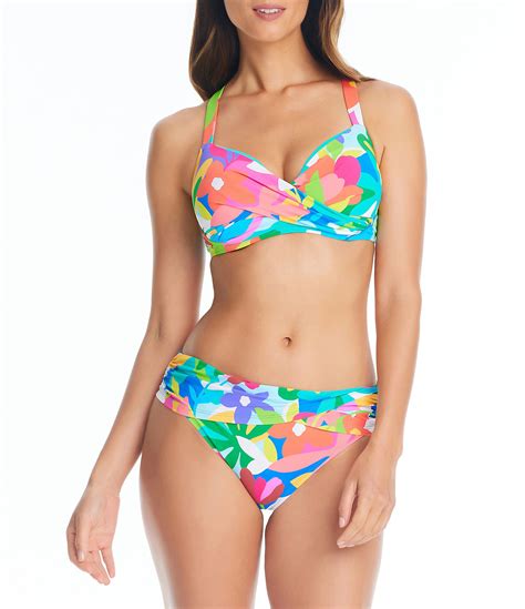 Bleu Rod Beattie Away We Go Floral Print Bra Sized D Cup Underwire Bikini Swim Top Sarong