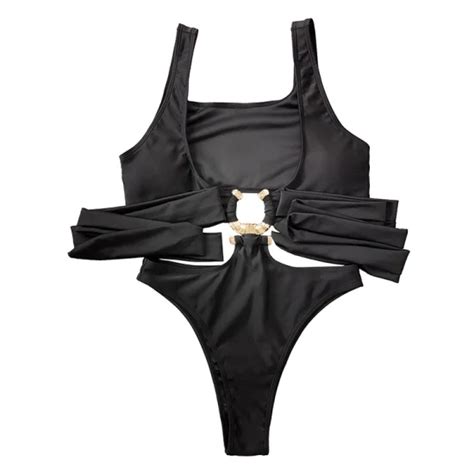 Sexy One Piece Cutout Women S Swimsuit With Metal Accessories Tie Strap Bikini Bikini And