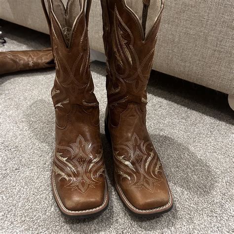 Ariat Brown cowboy boots with glitter inlay- real... - Depop
