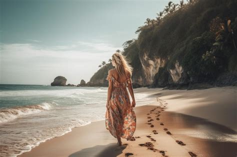 Premium Ai Image A Woman Walks Along A Beach In Costa Rica