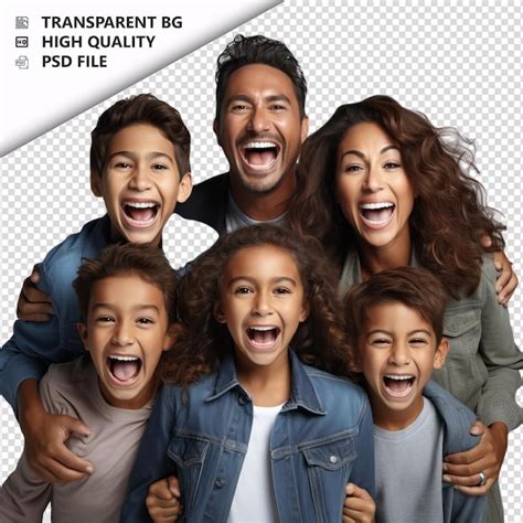 Família latina excitada estilo ultra realista fundo branco PSD Premium