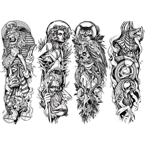 4 Sheets Full Arm Leg Extra Large Temporary Tattoos Owl Snake Skull