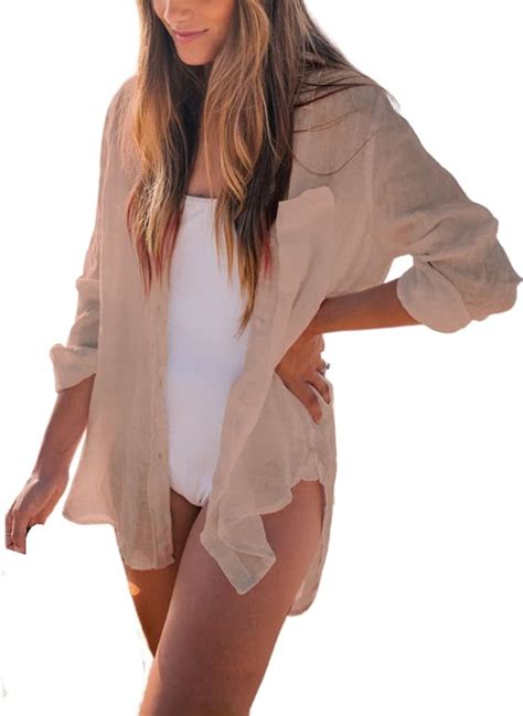 Wander Agio Womens Covers Beach Swimsuit For Women Sleeve Coverups Bikini Cover Up Pocket Fold