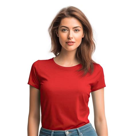 Premium Photo A Woman Wearing A Red Shirt With A Blue Denim Skirt And