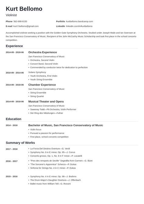 Music Resume Template With Examples For A Musician