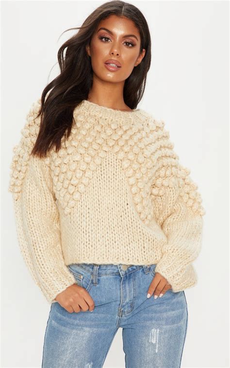 Stone Bobble Knit Jumper Knitwear Prettylittlething