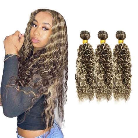Amazon P4 613 Bundles Human Hair Honey Blonde Bundles Highlight Water Wave Bundles