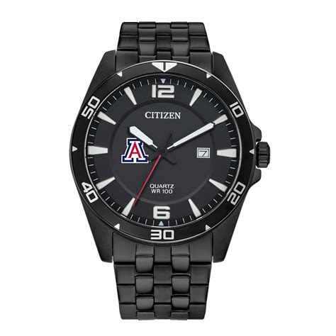 Men's Arizona Wildcats Citizen Quartz Black-Tone Stainless Steel Watch