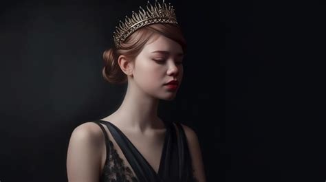 Premium Photo Portrait Of Beautiful Brunette Woman In Black Dress And Crowngenerative Ai