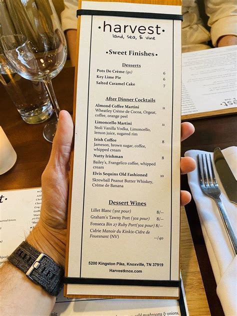 Menu At Harvest Restaurant Knoxville