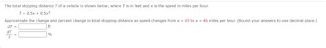 Solved The Total Stopping Distance T Of A Vehicle Is Shown