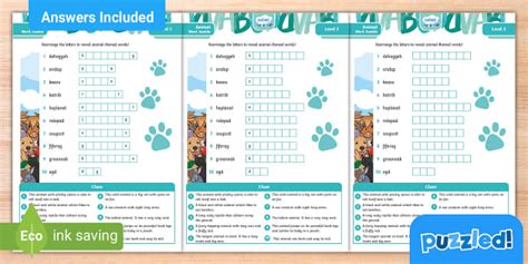 Animal Word Jumble Puzzle Pack Twinkl Puzzled Kids