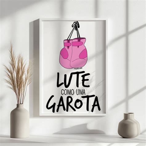 Quadro Lute Como Uma Garota Luvas Boxe Rosa Feminismo Frase ...
