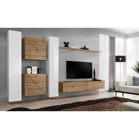 Ensemble Meuble TV Switch Lamel VI 330cm Naturel Blanc