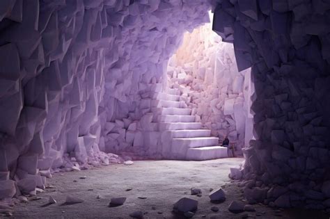 Premium Photo Ice Cave With Stairs And People In The Cave
