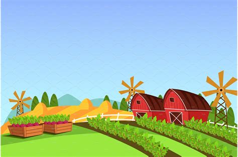 Field Farm Landscape Vector Banner Vector Graphics Creative Market