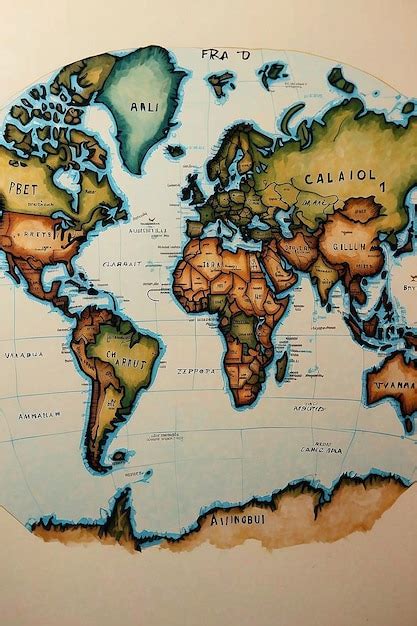 mapa del mundo dibujado  mano atlas ilustrado de la diversidad de la