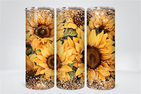 Sunflowers Glitter 20Oz Tumbler Wrap Graphic By TINTIN Design