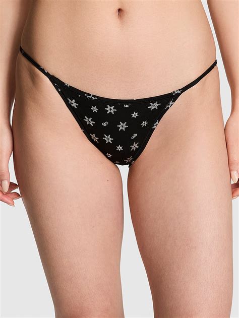 Buy Cotton String Bikini Panty Pure Black Foil Snowflake Print Order Panties Online PINK US