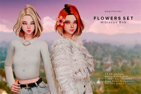 FLOWERS HAIR SET Hibiscus Bob Hair Daylife Sims Sims Hair Sims 4