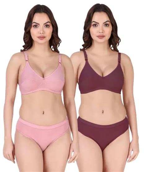 Buy Samvar Women Cotton Bra Panty Set For Lingerie Set Pack Of Color Pink Maroon