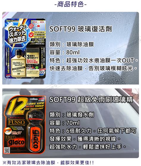 日本soft99 玻璃鍍膜2件組玻璃復活劑6倍耐久免雨刷撥水劑《送carbuff 玻璃清潔擦拭布》 Pchome 商店街