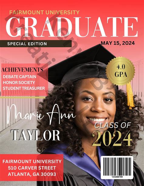 Graduation Magazine Cover Editable With Canva Instant Download Etsy