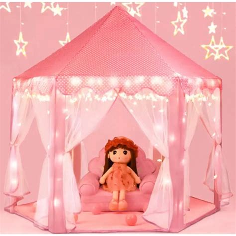 Tenda Castelo Infantil Barraca Acampamento Brinquedo Cabana Rosa Mundo