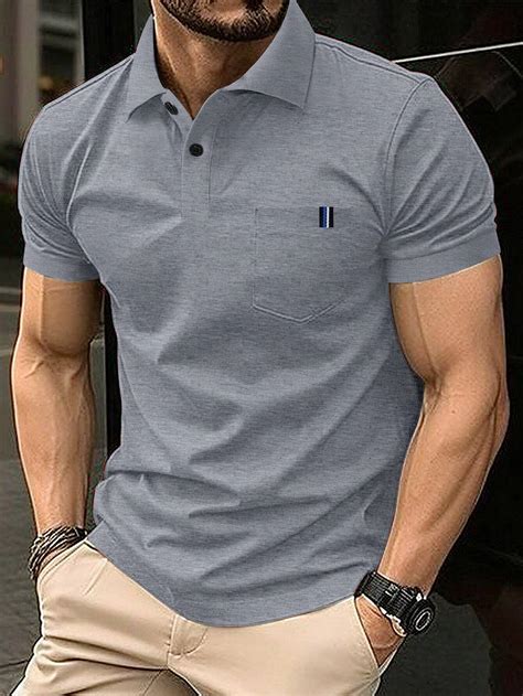 Manfinity Homme Mens Solid Color Polo Shirt With Pocket And Short Sleeve Shein Usa