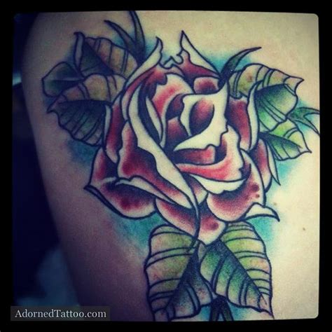 Neo Traditional Red Rose Tattoo Adorned Tattooadorned Tattoo