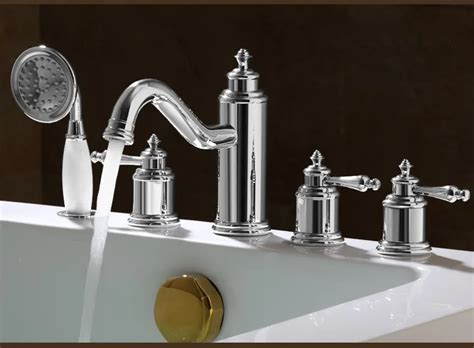 Luxury Chrome Bathtub Faucet Set Five Holes Three Handles Bathroom Cold And Hot Water Faucet