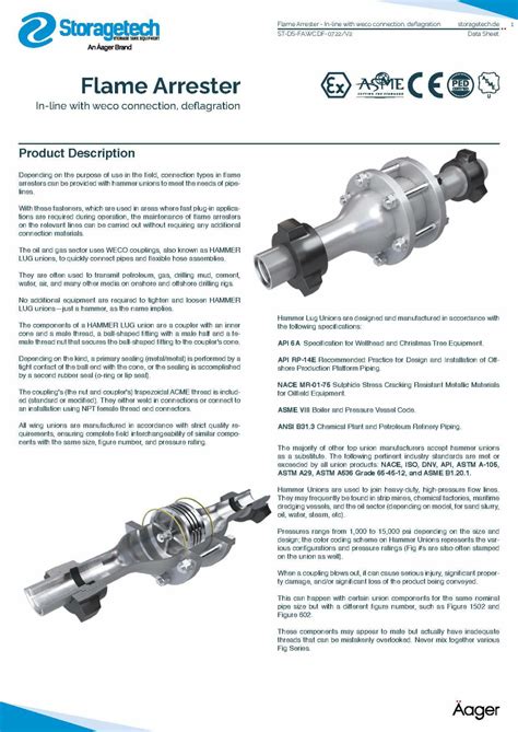 weco connection deflagration flame arrestor flame