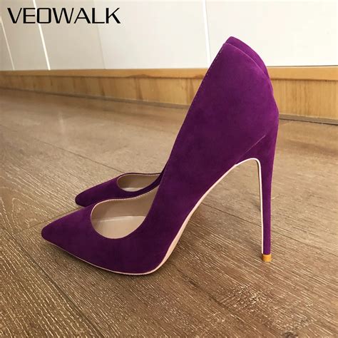 Veowalk Deep Purple Women Flock Fabric Pointed Toe Elegant Stiletto