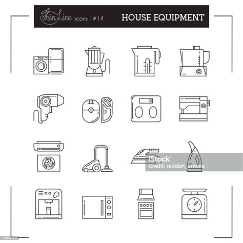 가전 제품 가전 주방 전자 여윔 꺾은선형 아이콘 세트 가정 생활에 대한 스톡 벡터 아트 및 기타 이미지 가정 생활 가정