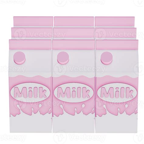 Groceries Theme 3d Milk Product Strawberry Milk Cartons Pack On A