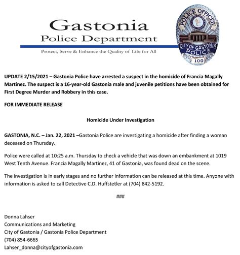 City of Gastonia - Feb. 15, 2021 Arrest in Homicide and Robbery