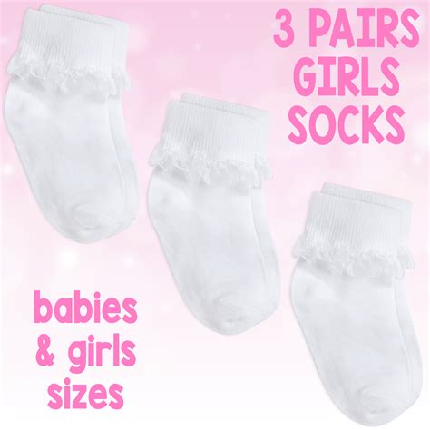 Baby & Girls Socks Soft Breathable Cotton Rich Cute Frilly Lace In 3