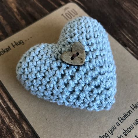 Handmade Crochet Pocket Hug Padded Button Heart In Grey Etsy UK