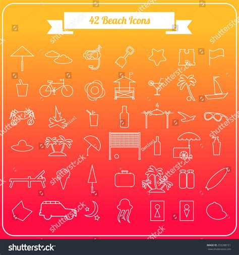 Beach Icons Set Flat Design Vector Stock Vector Royalty Free 255288151 Shutterstock